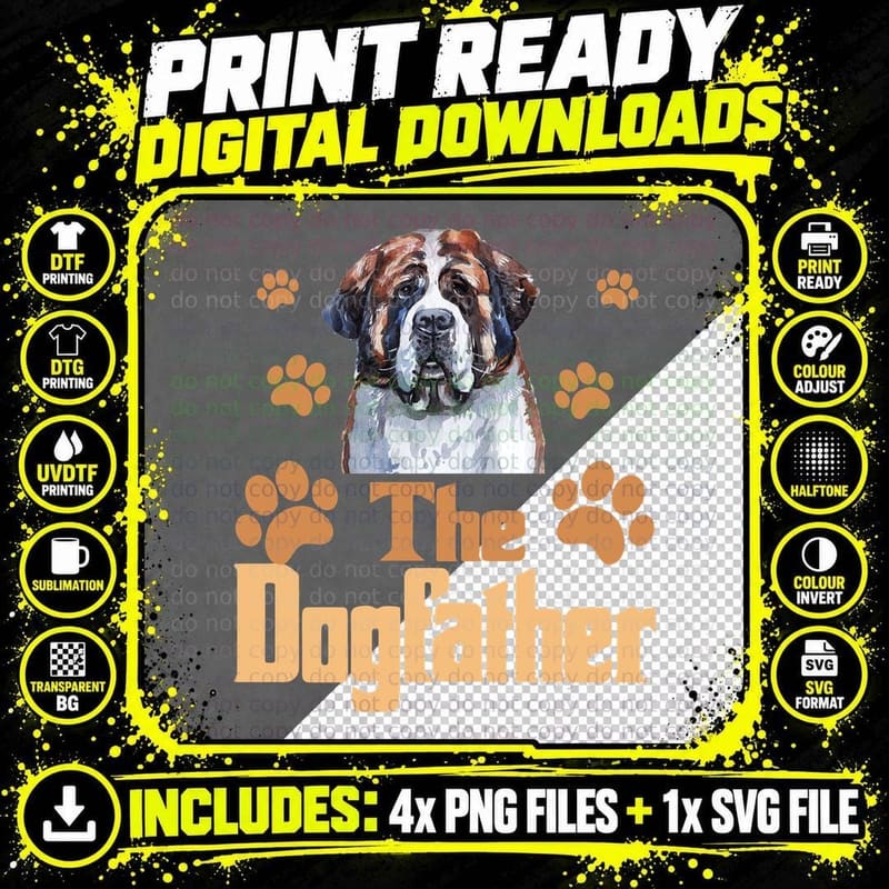 St Bernard Dog Father T-Shirt, Funny Dog Dad Gift Png SVG Digital Bundle