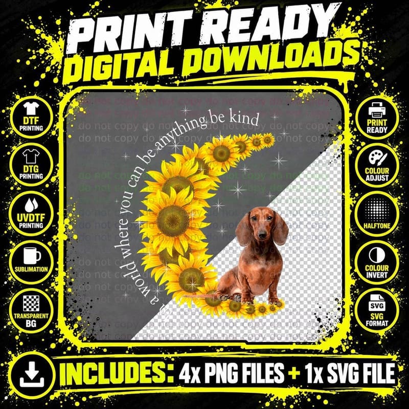 Sunflower Dachshund T-Shirt, Pet Lover Apparel Png SVG Digital Bundle