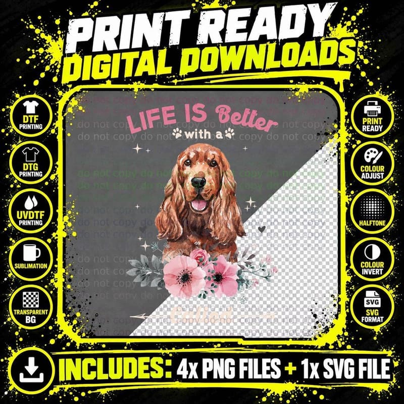 Sussex Spaniel T-Shirt, Floral Botanical Style Png SVG Digital Bundle