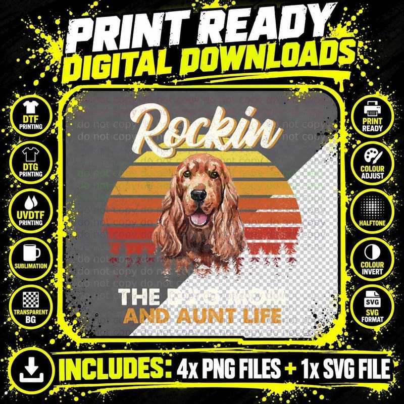 Sussex Spaniel T-Shirt, Retro Sunset Style Png SVG Digital Bundle