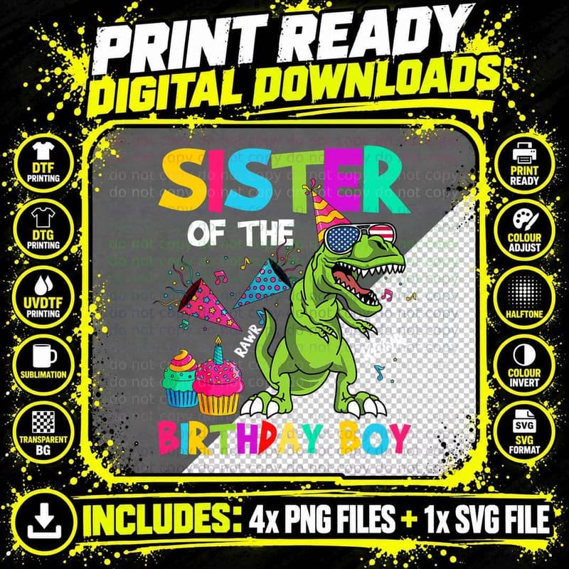 T-Rex Dinosaur Birthday Party T-Shirt, Funny Birthday Png SVG Digital Bundle