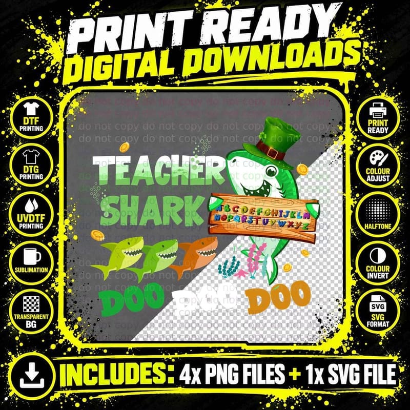 Teacher Shark Doo T-Shirt, St Patricks Day Theme Png SVG Digital Bundle