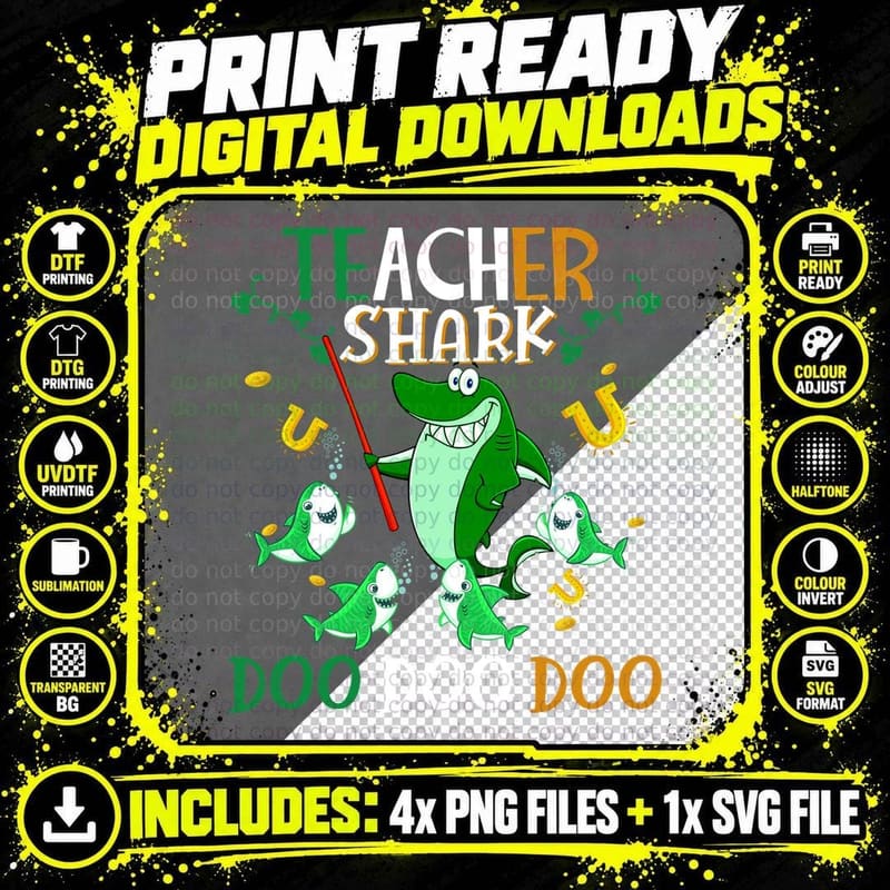 Teacher Shark T-Shirt, St Patrick's Day Theme Png SVG Digital Bundle