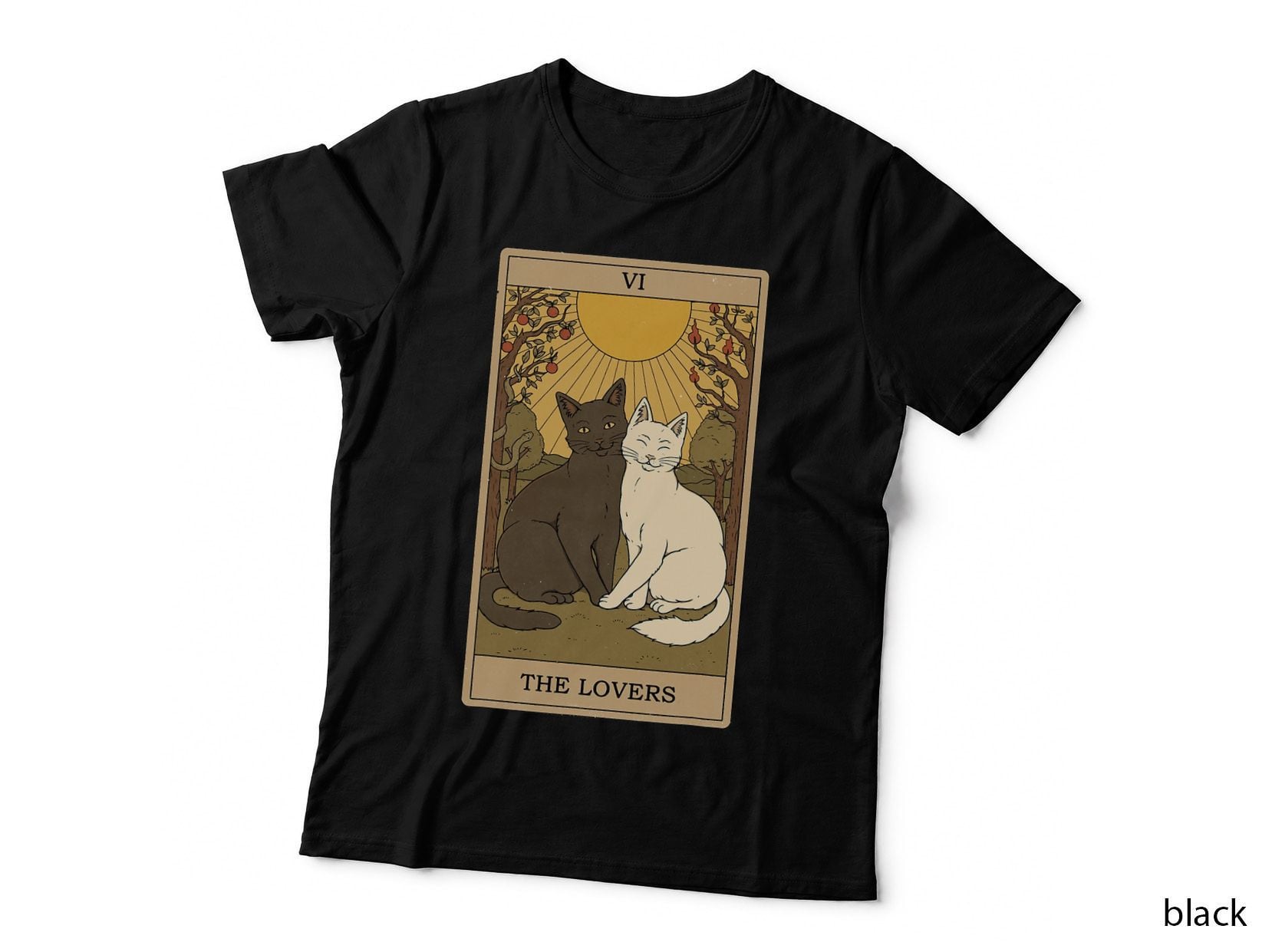 The Lovers Vintage Tarot Card, Magic, Occult, Cat T-Shirt