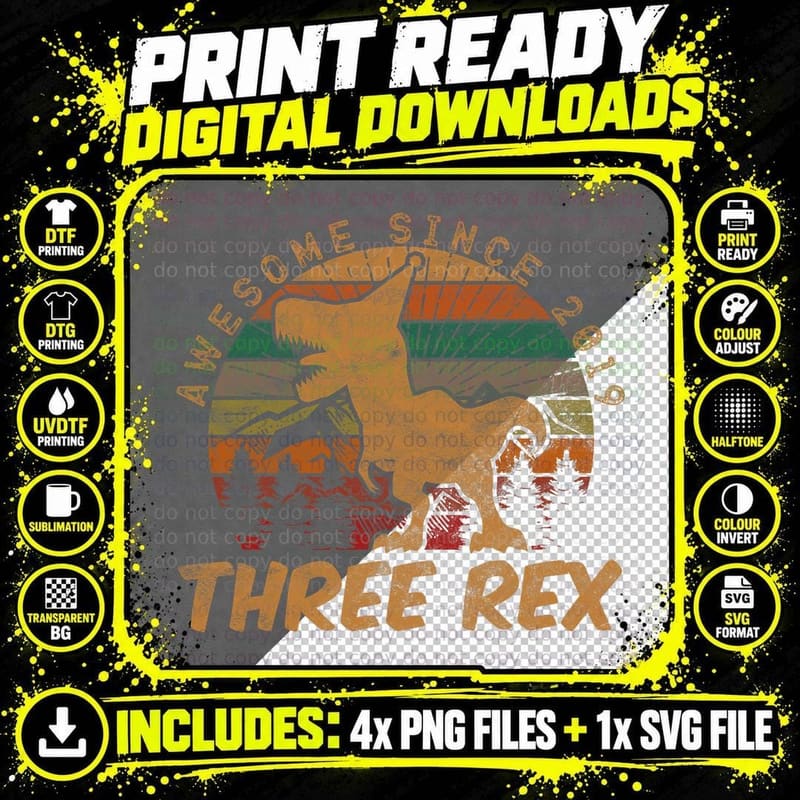 Third Dinosaur Birthday T-Shirt, Dinosaur Party Png SVG Digital Bundle