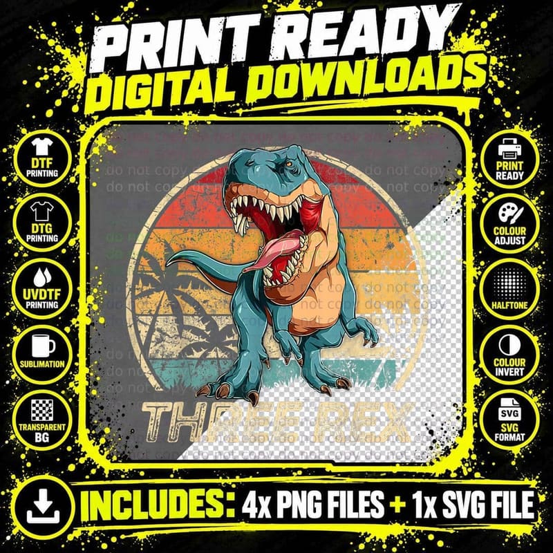Three Rex Dinosaur T-Shirt, Vintage Retro Png SVG Digital Bundle