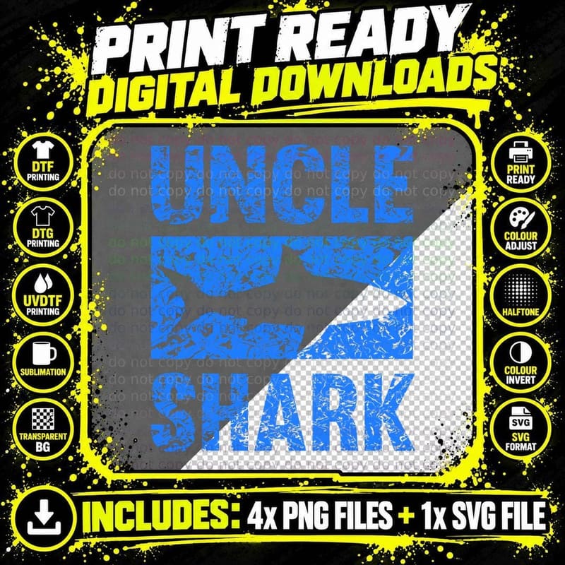 Uncle Shark T-Shirt, Shark Lover Apparel, Shark Gift Idea Png SVG Digital Bundle
