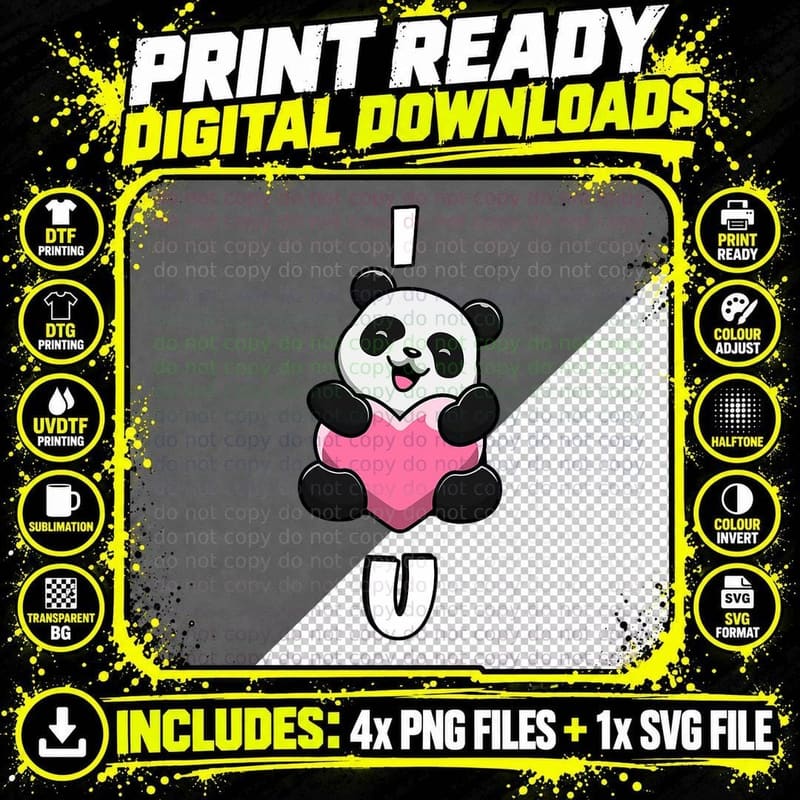 Valentines Special I LOVE YOU Cute Panda Design T-Shirt Png SVG Digital Bundle