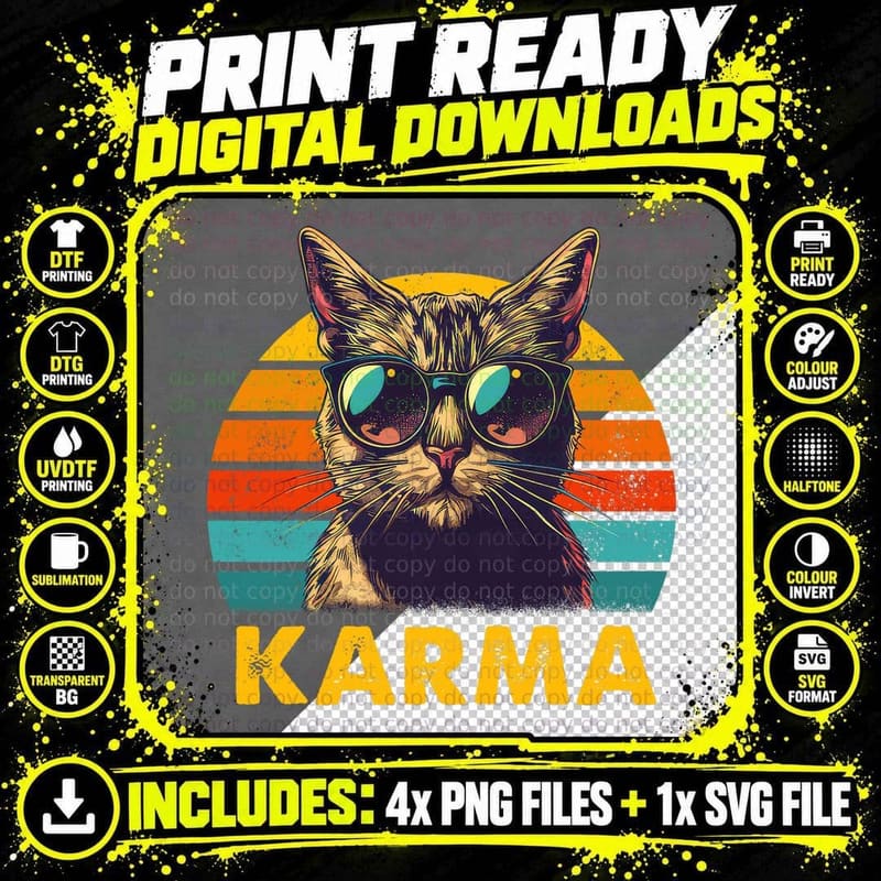 Vintage Cat Music Gifts for Teens Girls Kids Women Men Png SVG Digital Bundle