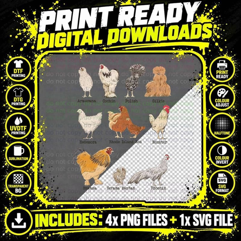 Vintage Chicken Breeds Farm Animals Day Support Local Png SVG Digital Bundle