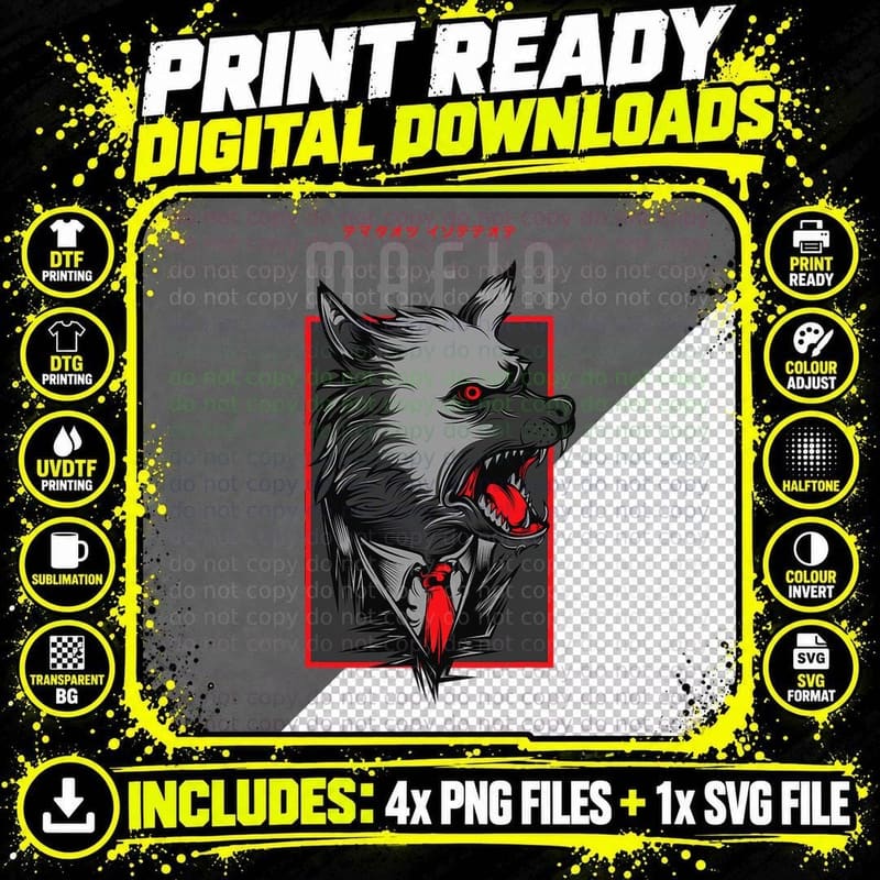 Vintage Gangster Wolf - 1920s Mafia Boss Gifts T-Shirt Png SVG Digital Bundle