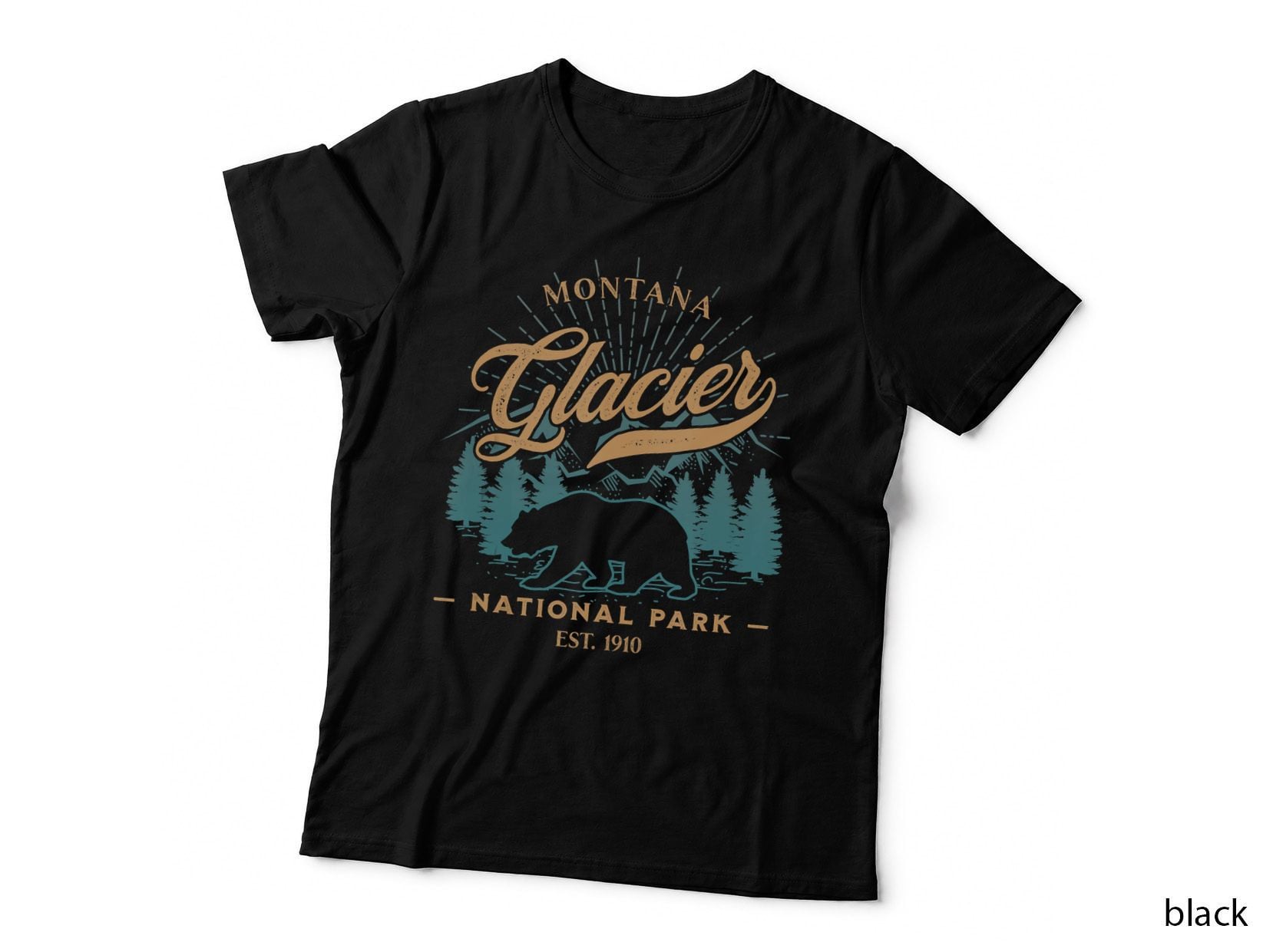Vintage Glacier National Park Grizzly Bear Mountains Sunrise T-Shirt