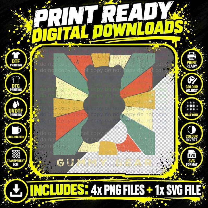 Vintage Gummy Bear Retro Gift T-Shirt Png SVG Digital Bundle