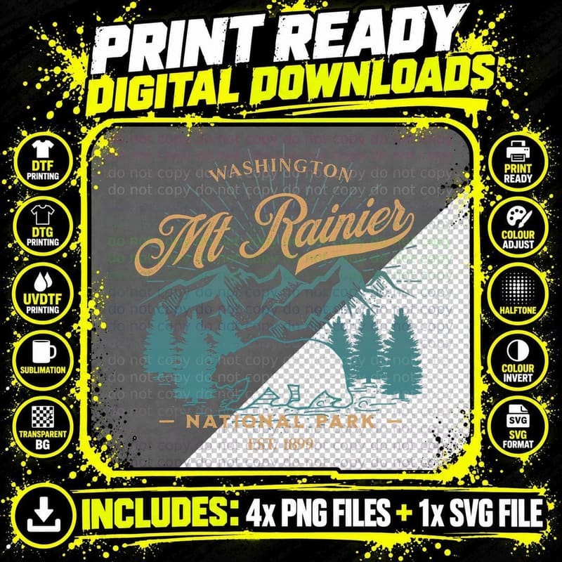 Vintage Mount Rainier National Park Bear Souvenir T-Shirt Png SVG Digital Bundle
