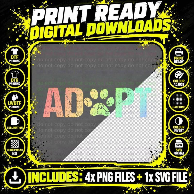 Vintage Rainbow Adopt a Dog Rescue Foster Adoption Month Png SVG Digital Bundle