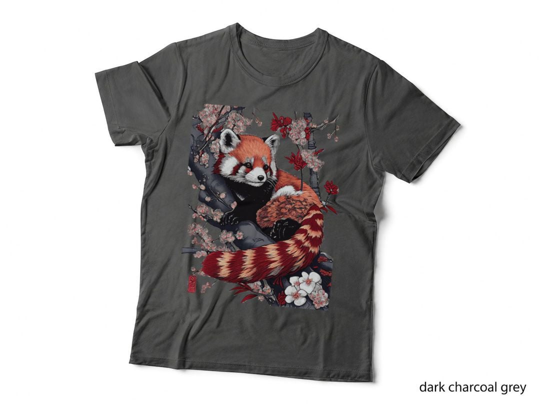 Vintage Red Panda Japanese Cherry Blossom Flower Graphic T-Shirt