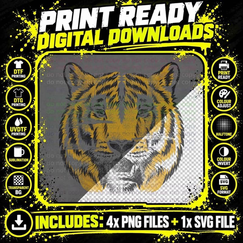 Vintage Tiger Face Tiger Head Wild Cat Lover Gift Png SVG Digital Bundle