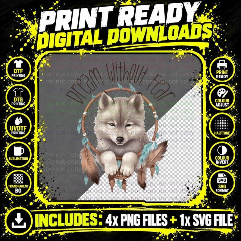 Vintage Western Dreamcatcher Wolf Graphic Design Wolf Png SVG Digital Bundle