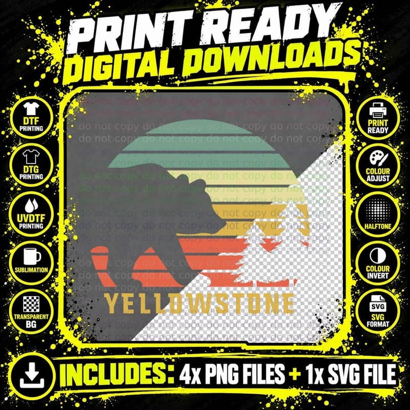 Vintage Yellowstone National Park Retro Bear Souvenir Png SVG Digital Bundle