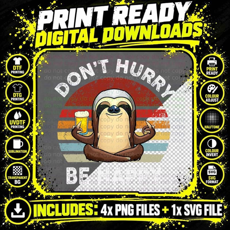 Vintage Yoga Sloth Beer Mug, Dad-Dy Mom-My Boy Girl Png SVG Digital Bundle