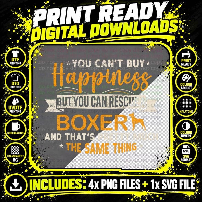 Vintage You Can't Buy Happiness, Can Rescue a Boxer Dog Png SVG Digital Bundle