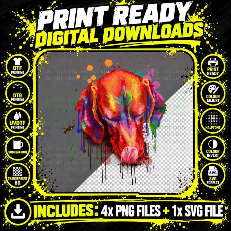 Vizsla Dog T-Shirt, Colorful Paint Splatter Art Png SVG Digital Bundle