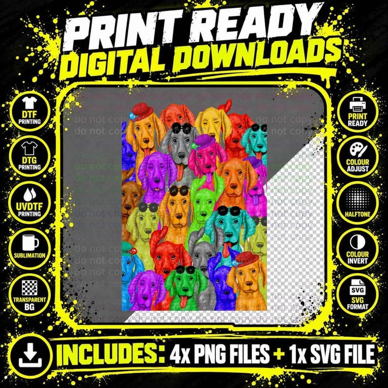 Vizsla Dog T-Shirt, Colorful Puppies Design Png SVG Digital Bundle