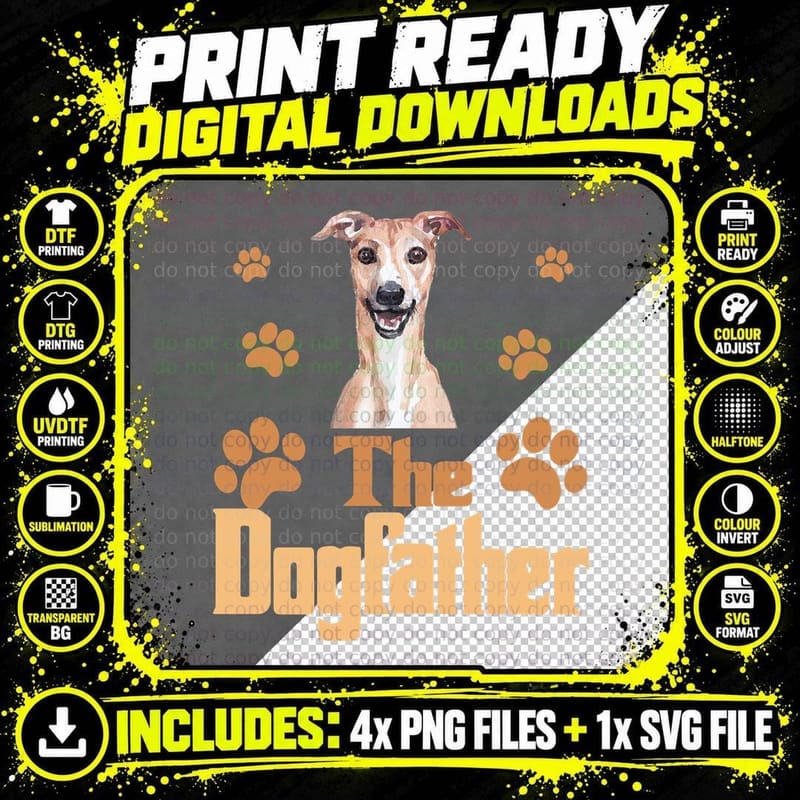 Whippet Dog Father T-Shirt, Funny Dog Dad Gift Png SVG Digital Bundle