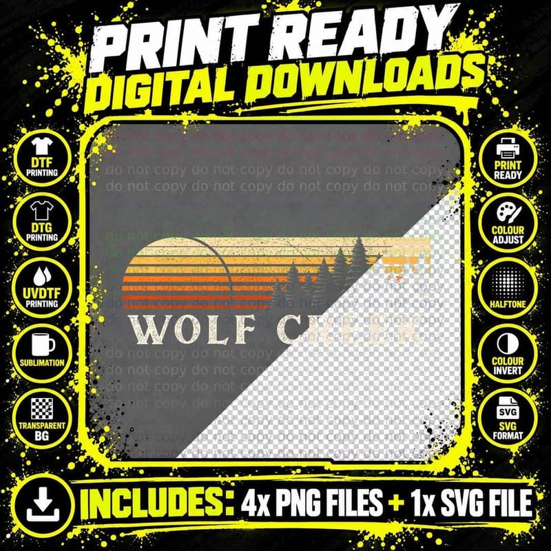 Wolf Creek, TN Vintage Evergreen Sunset Eighties Retro Png SVG Digital Bundle