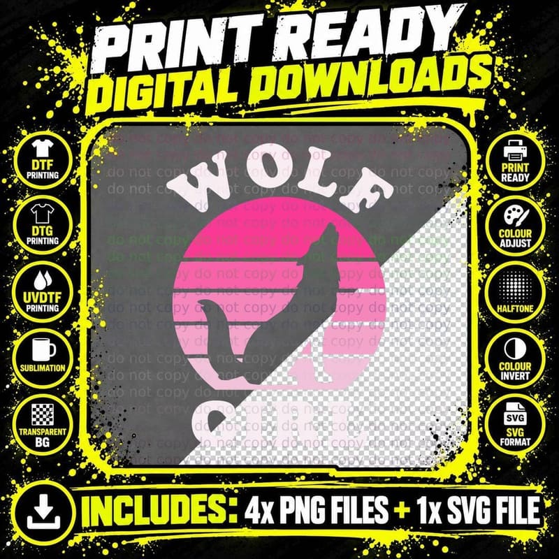 Wolf Lover Girl Wolves Girl I Like Wolves Pink Vintage Png SVG Digital Bundle