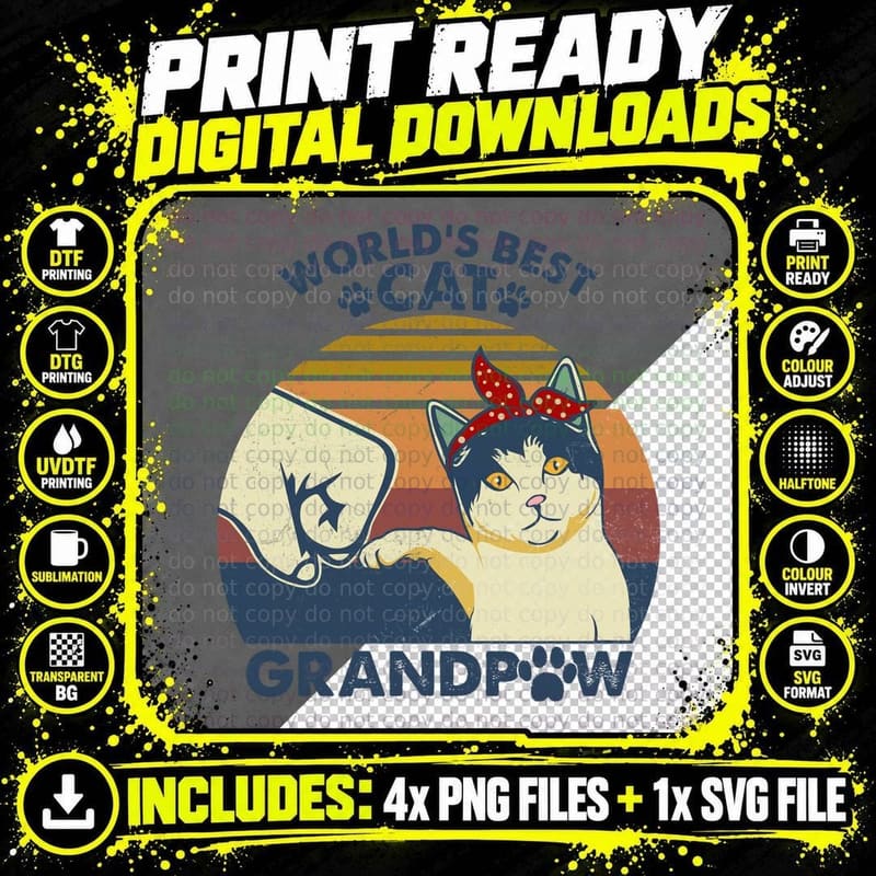 World's Best Cat Grandpaw T-Shirt, Vintage Retro Png SVG Digital Bundle