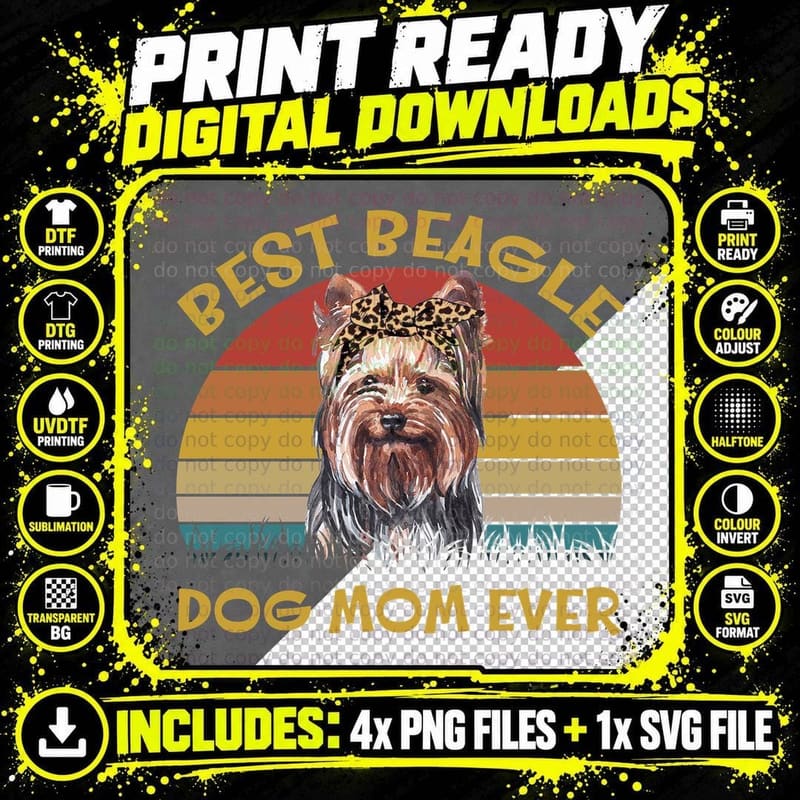 Yorkshire Terrier T-Shirt, Retro Sunset Design Png SVG Digital Bundle