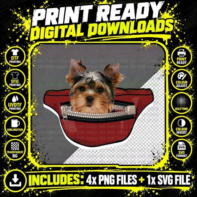 Yorkshire Terrier in Fanny Pack T-Shirt Png SVG Digital Bundle