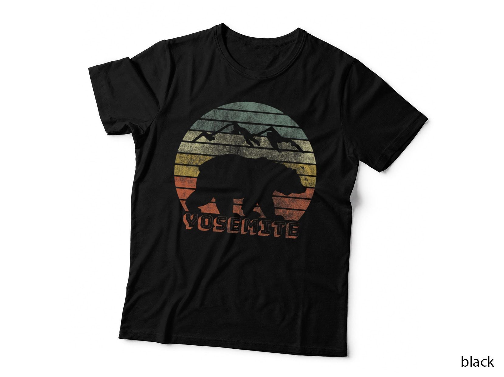 Yosemite Mountains Retro Sunset Bear Vintage T-Shirt