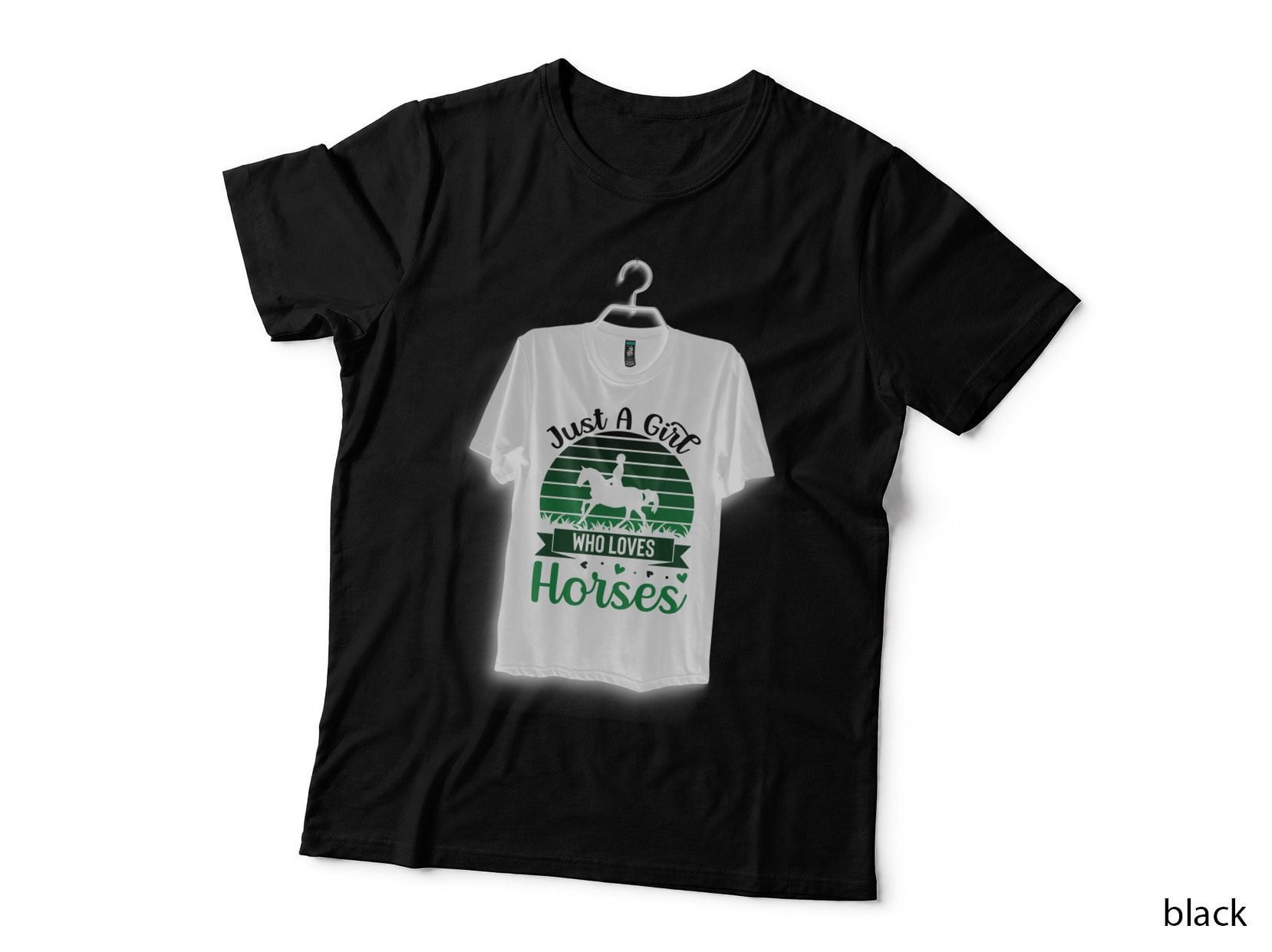 Just a Girl Who Loves Horses Horse T-Shirt, Black T-Shirt with Horse Silhouette