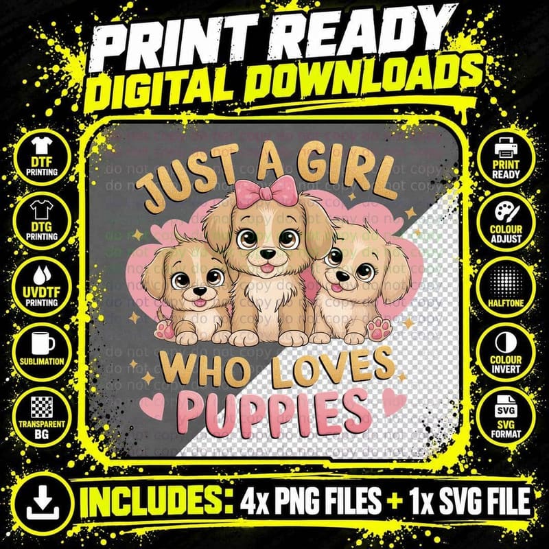 Just a Girl Who Loves Puppies Funny Dog T-Shirt Png SVG Digital Bundle