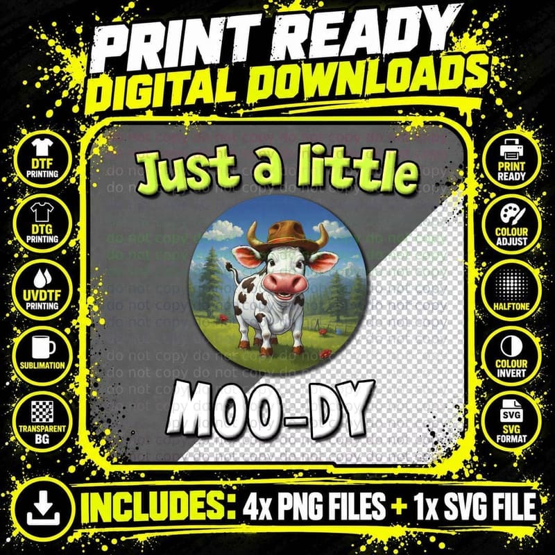Just a Little Moo-Dy Highland Cow T-Shirt Png SVG Digital Bundle