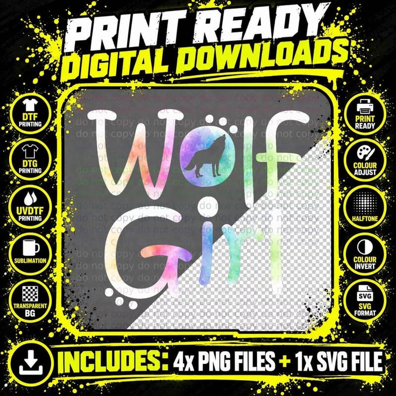 Just a Wolf Girl Who Loves Wolves Theme Cute Watercolor Png SVG Digital Bundle