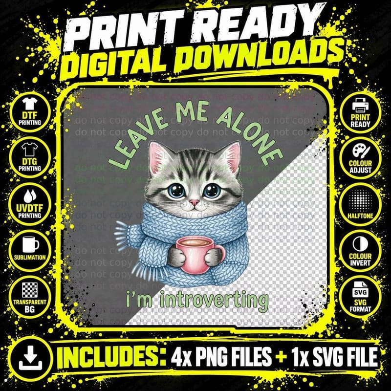 Leave Me Alone I'm Introverting Sarcastic Animal T-Shirt Png SVG Digital Bundle