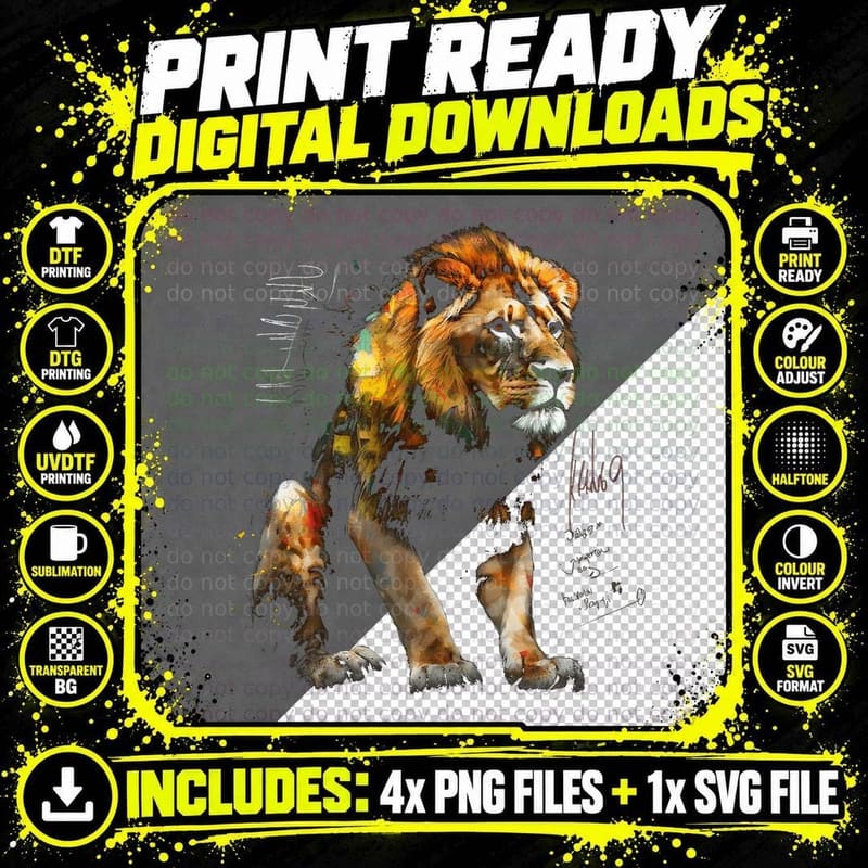Lion Art - Animal Lovers Motif Artwork Animal Lion Png SVG Digital Bundle