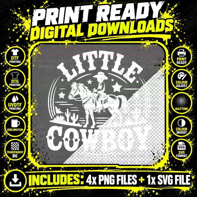 Little Cowboy Western T-Shirt, Little Cowboy Riding Png SVG Digital Bundle