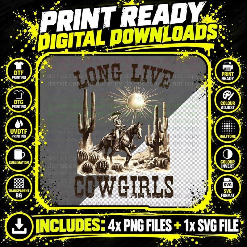 Long Live Cowgirls Western Design T-Shirt Png SVG Digital Bundle