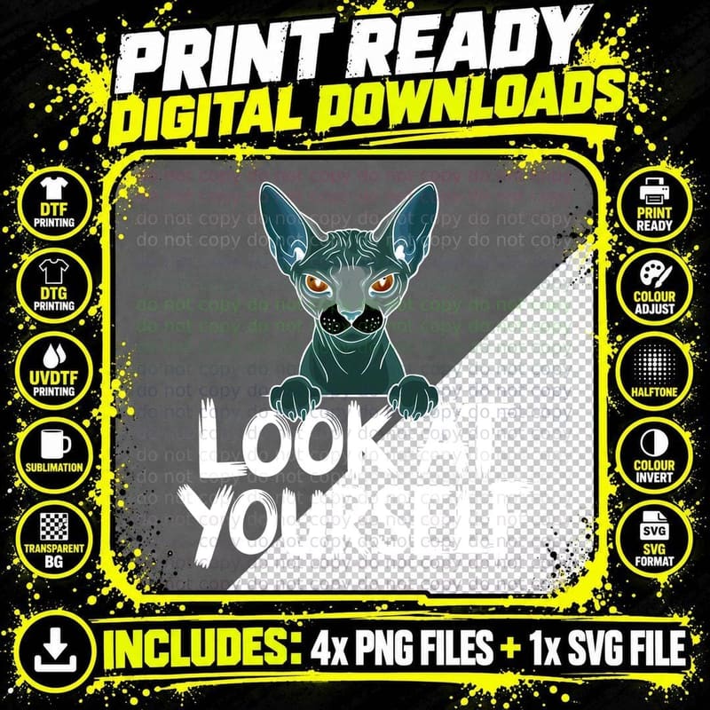 Look at Yourself Funny Cat T-Shirt Png SVG Digital Bundle