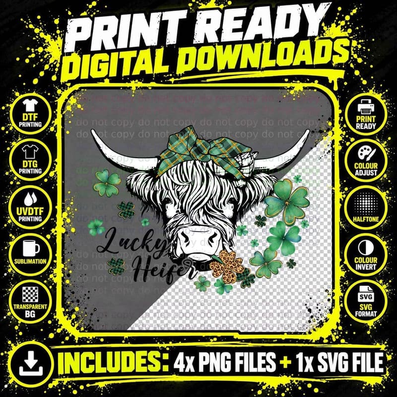 Lucky Heifer St Patricks Day T-Shirt Png SVG Digital Bundle