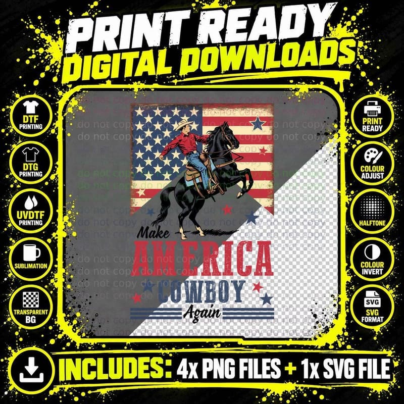 Make America Cowboy Again Western T-Shirt Png SVG Digital Bundle