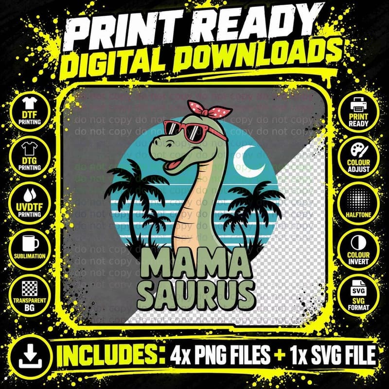 Mamasauros Funny Mama T-Shirt, Dinosaur Wearing Png SVG Digital Bundle