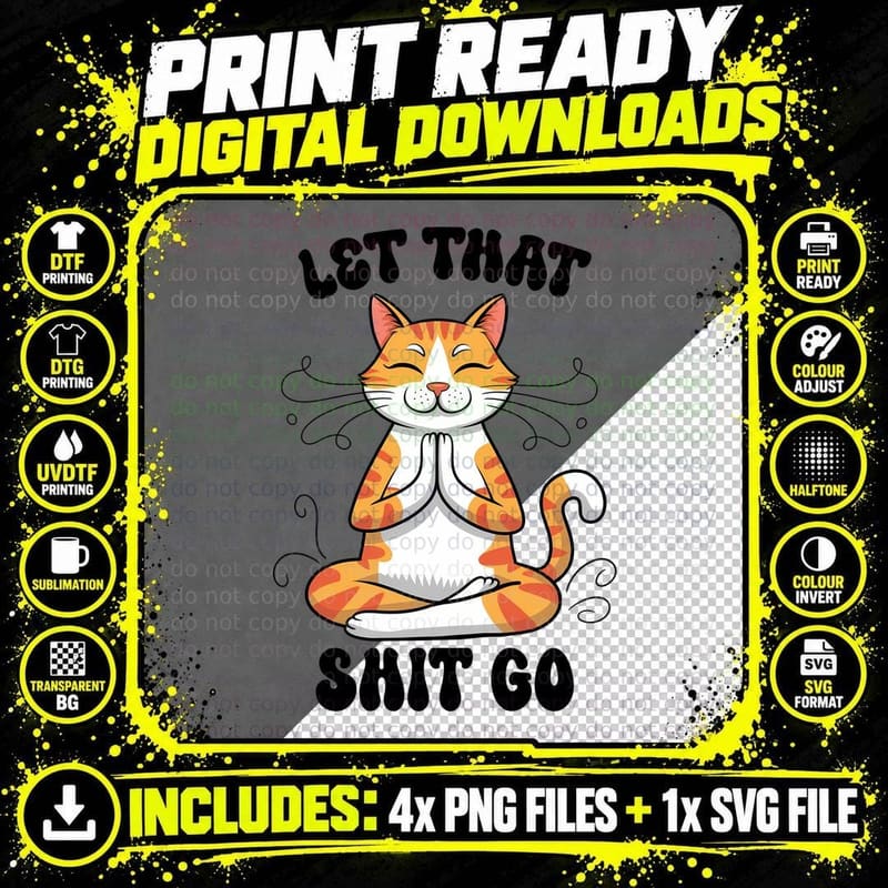 Meditating Orange Cat T-Shirt, Funny Sarcastic Graphic Png SVG Digital Bundle