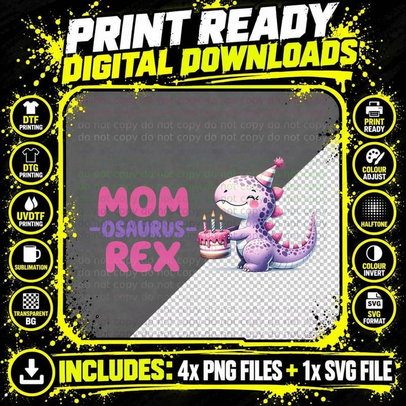 Mom-Osaurus-Rex Softball T-Shirt, Purple Dinosaur Png SVG Digital Bundle