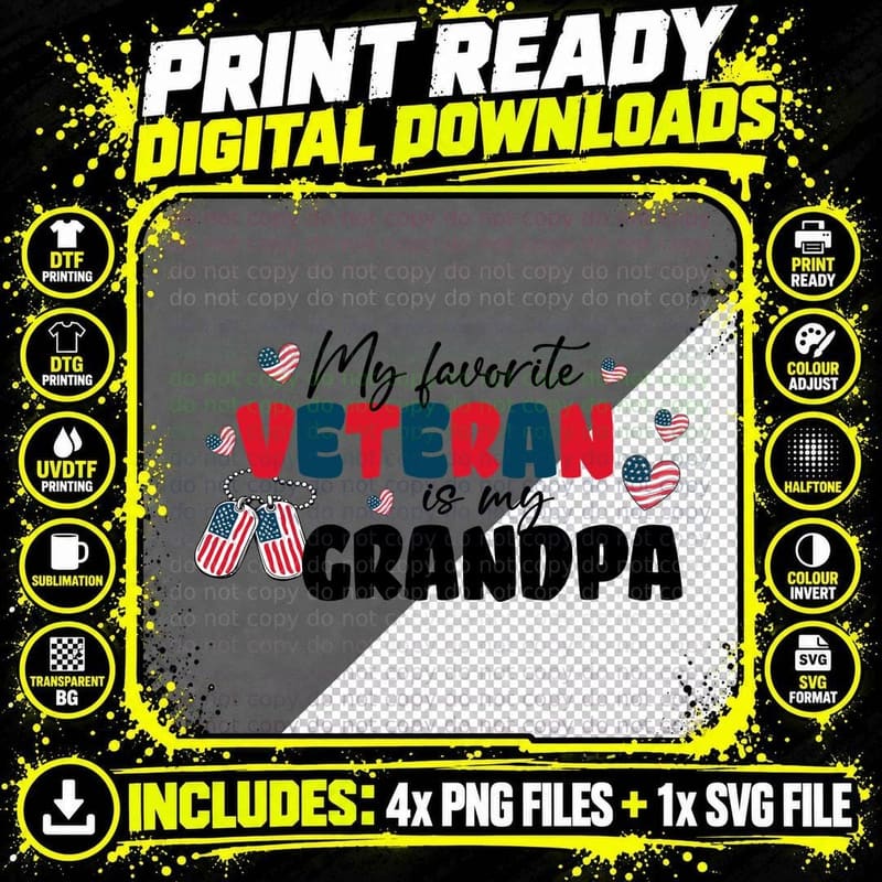 My Favorite Veteran Is My Grandpa Patriotic T-Shirt Png SVG Digital Bundle