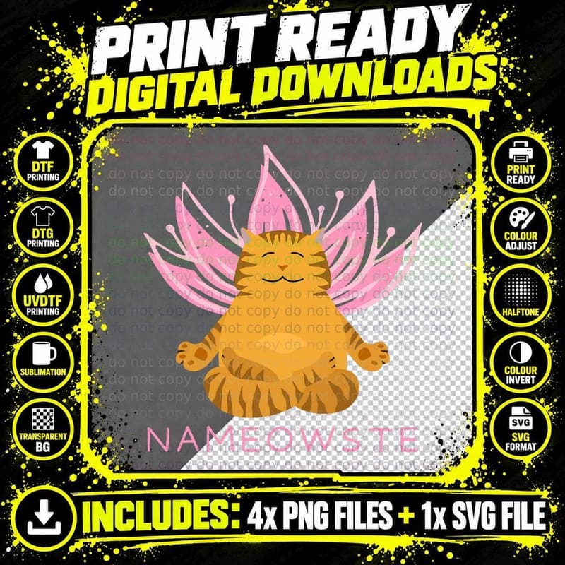 Nameowste - Funny Meditation & Yoga, Cat Lover Gift Png SVG Digital Bundle